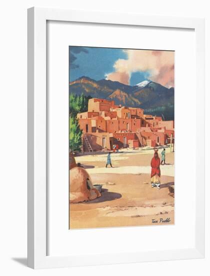 Travel Poster for Taos Pueblo-null-Framed Art Print