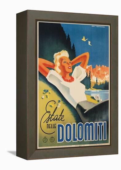 Travel Poster for the Italian Dolomites-Franz Lenhart-Framed Stretched Canvas