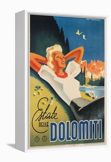 Travel Poster for the Italian Dolomites-Franz Lenhart-Framed Stretched Canvas