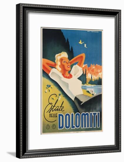Travel Poster for the Italian Dolomites-Franz Lenhart-Framed Art Print