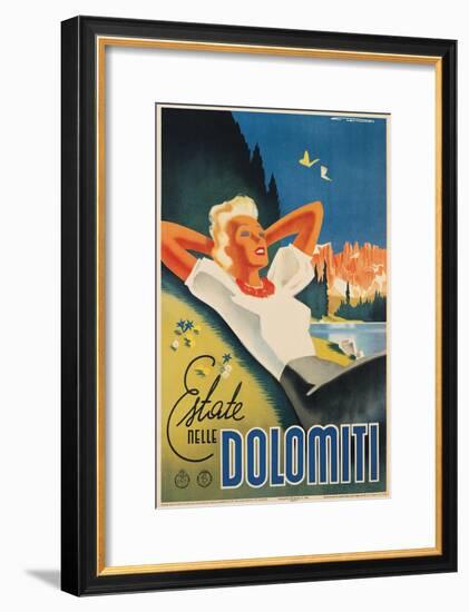 Travel Poster for the Italian Dolomites-Franz Lenhart-Framed Art Print