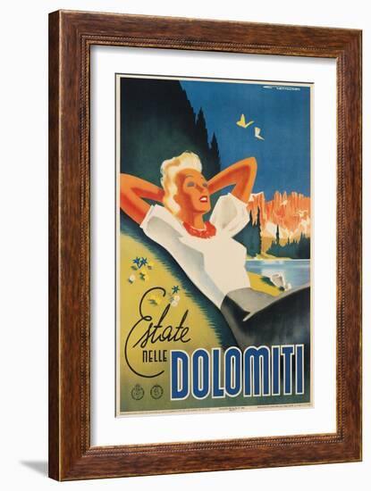 Travel Poster for the Italian Dolomites-Franz Lenhart-Framed Art Print