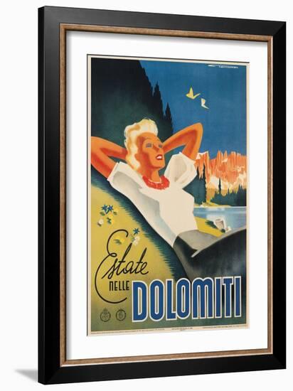 Travel Poster for the Italian Dolomites-Franz Lenhart-Framed Art Print