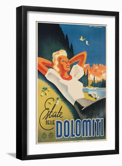 Travel Poster for the Italian Dolomites-Franz Lenhart-Framed Art Print