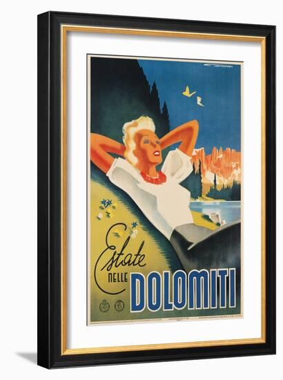 Travel Poster for the Italian Dolomites-Franz Lenhart-Framed Art Print