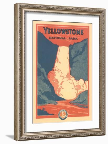 Travel Poster for Yellowstone Park, Waterfall-null-Framed Art Print