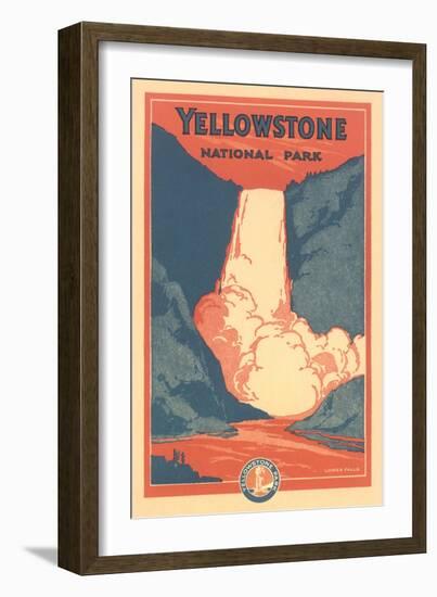 Travel Poster for Yellowstone Park, Waterfall-null-Framed Art Print