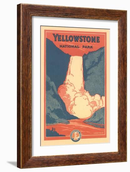 Travel Poster for Yellowstone Park, Waterfall-null-Framed Art Print