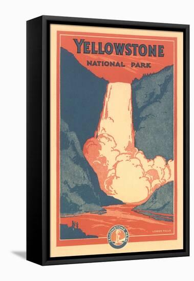 Travel Poster for Yellowstone Park, Waterfall-null-Framed Stretched Canvas