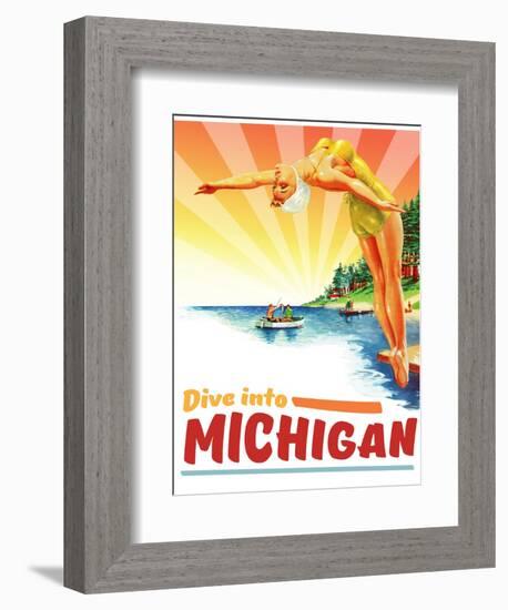 Travel Poster - Michigan-The Saturday Evening Post-Framed Giclee Print