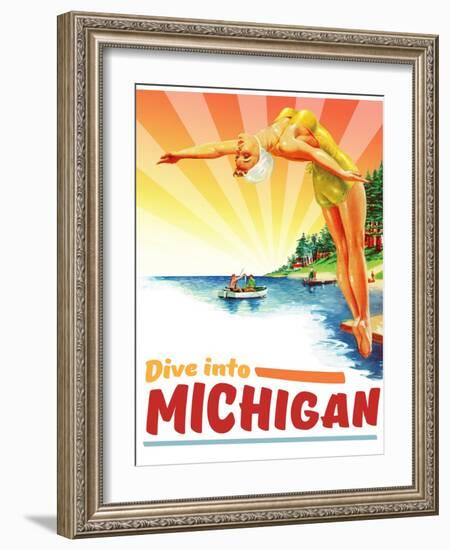 Travel Poster - Michigan-The Saturday Evening Post-Framed Giclee Print