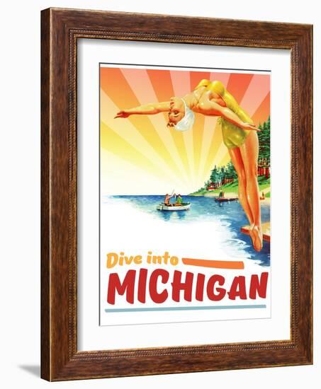 Travel Poster - Michigan-The Saturday Evening Post-Framed Giclee Print