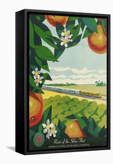 Travel Poster, Train through Orange Orchard-Found Image Press-Framed Premier Image Canvas