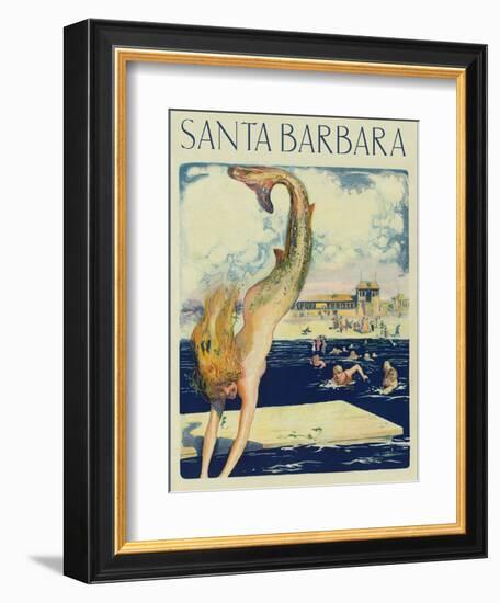 Travel Poster with Mermaid-null-Framed Art Print