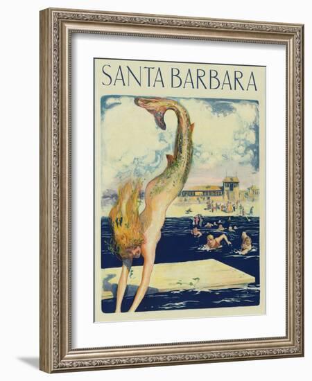 Travel Poster with Mermaid-null-Framed Art Print