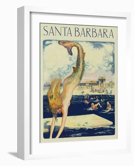 Travel Poster with Mermaid-null-Framed Art Print