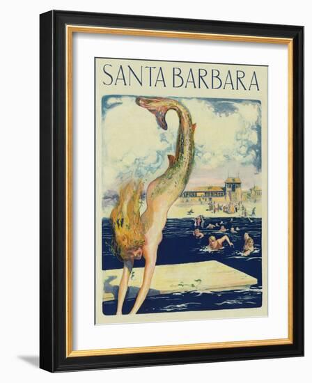 Travel Poster with Mermaid-null-Framed Art Print