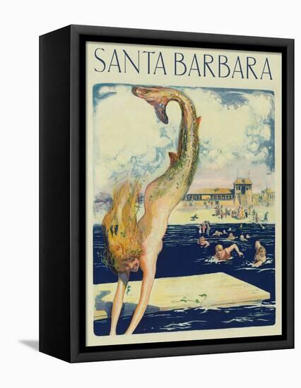 Travel Poster with Mermaid-null-Framed Stretched Canvas