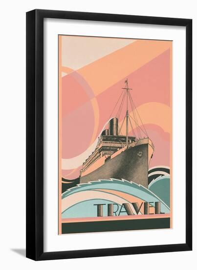 Travel Poster with Ocean Liner-null-Framed Art Print