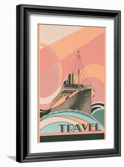 Travel Poster with Ocean Liner-null-Framed Art Print