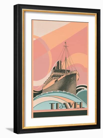 Travel Poster with Ocean Liner-null-Framed Art Print