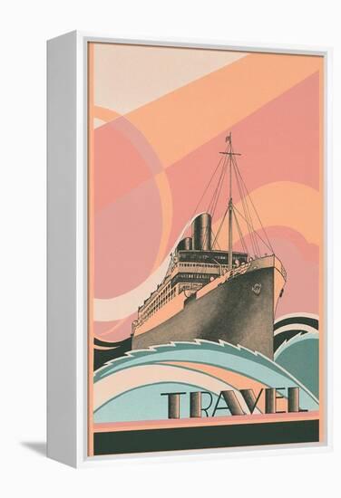 Travel Poster with Ocean Liner-null-Framed Stretched Canvas