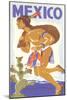 Travel Poster with Tarahumara Indian Running-null-Mounted Art Print