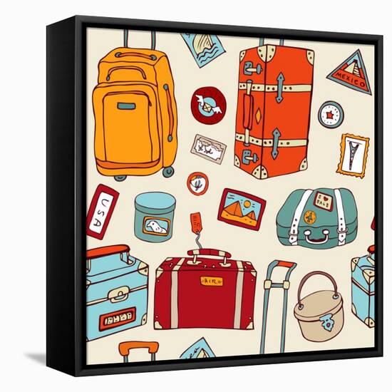 Travel Seamless Background. Suitcases And Bags-Katyau-Framed Stretched Canvas