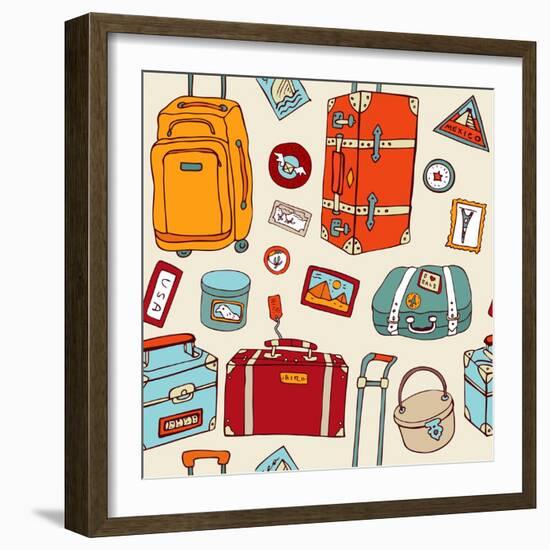 Travel Seamless Background. Suitcases And Bags-Katyau-Framed Art Print