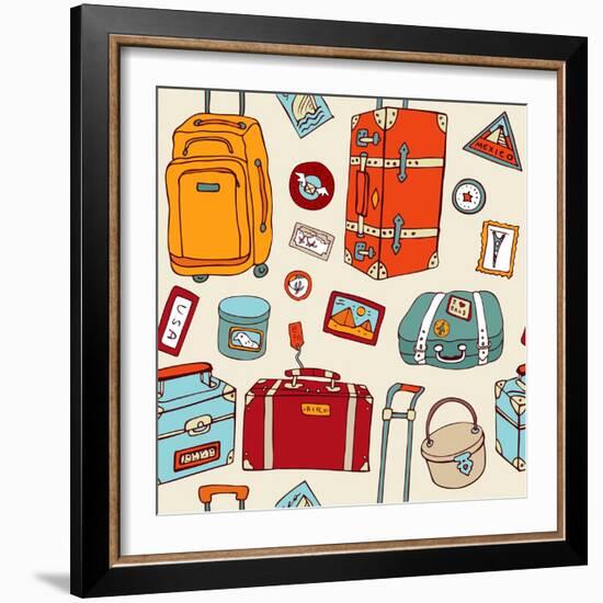 Travel Seamless Background. Suitcases And Bags-Katyau-Framed Art Print