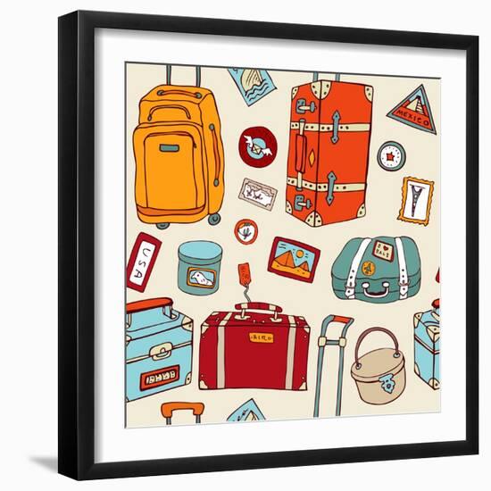 Travel Seamless Background. Suitcases And Bags-Katyau-Framed Art Print