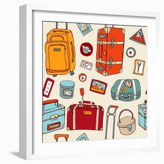 Travel Seamless Background. Suitcases And Bags-Katyau-Framed Art Print