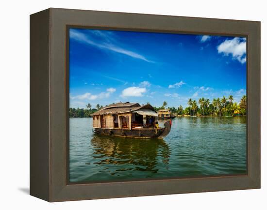 Travel Tourism Kerala Background - Houseboat on Kerala Backwaters. Kerala, India-f9photos-Framed Premier Image Canvas