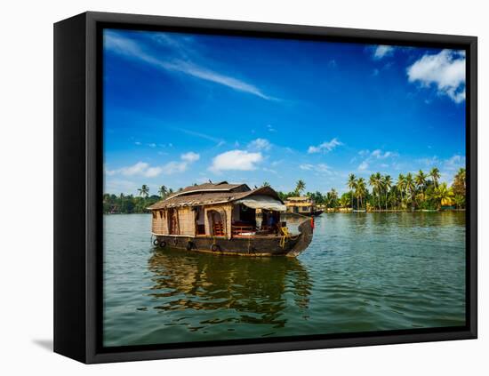 Travel Tourism Kerala Background - Houseboat on Kerala Backwaters. Kerala, India-f9photos-Framed Premier Image Canvas