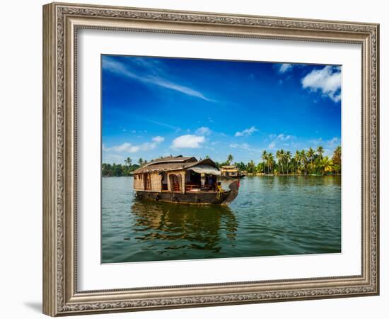 Travel Tourism Kerala Background - Houseboat on Kerala Backwaters. Kerala, India-f9photos-Framed Photographic Print