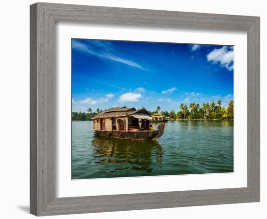 Travel Tourism Kerala Background - Houseboat on Kerala Backwaters. Kerala, India-f9photos-Framed Photographic Print