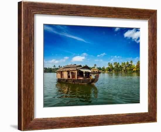 Travel Tourism Kerala Background - Houseboat on Kerala Backwaters. Kerala, India-f9photos-Framed Photographic Print