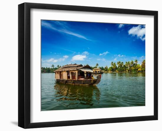 Travel Tourism Kerala Background - Houseboat on Kerala Backwaters. Kerala, India-f9photos-Framed Photographic Print