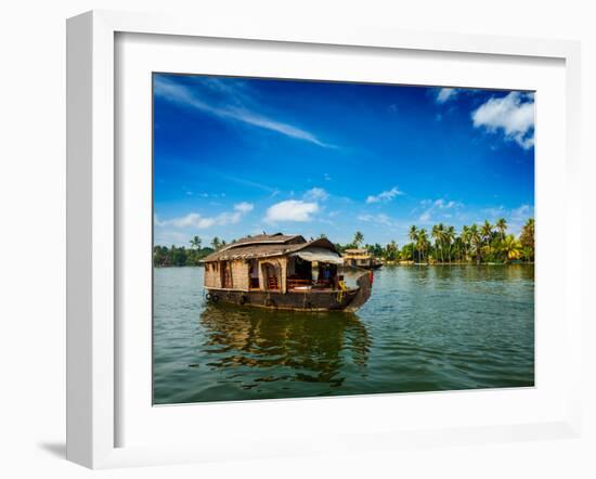 Travel Tourism Kerala Background - Houseboat on Kerala Backwaters. Kerala, India-f9photos-Framed Photographic Print