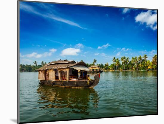 Travel Tourism Kerala Background - Houseboat on Kerala Backwaters. Kerala, India-f9photos-Mounted Photographic Print