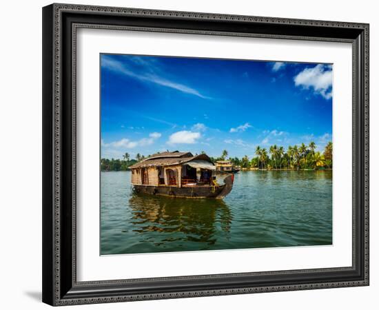 Travel Tourism Kerala Background - Houseboat on Kerala Backwaters. Kerala, India-f9photos-Framed Photographic Print