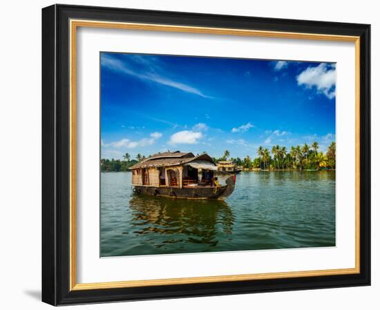 Travel Tourism Kerala Background - Houseboat on Kerala Backwaters. Kerala, India-f9photos-Framed Photographic Print