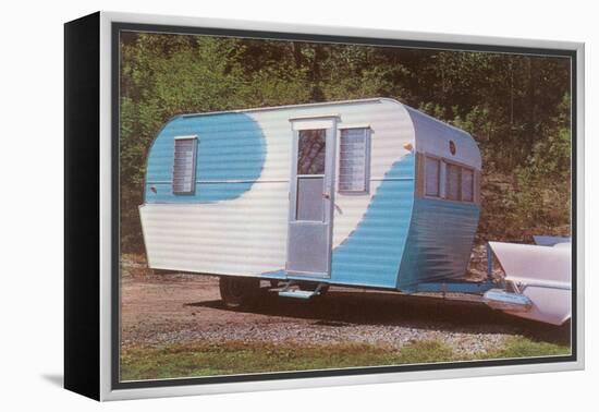 Travel Trailer Hooked to Car with Fins-null-Framed Stretched Canvas
