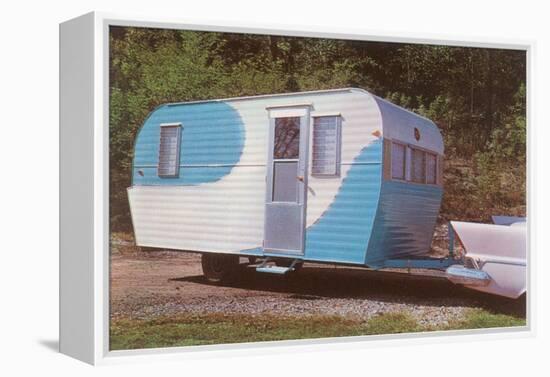 Travel Trailer Hooked to Car with Fins-null-Framed Stretched Canvas