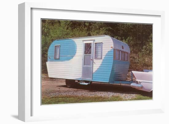 Travel Trailer Hooked to Car with Fins-null-Framed Art Print