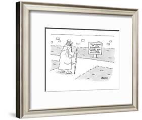 Traveler at a fork in the road, ponders a sign that reads, 'The Meaning of? - New Yorker Cartoon-Jack Ziegler-Framed Premium Giclee Print