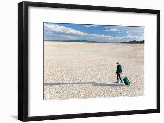 Traveler Rolls A Carry-On Suitcase, The Playa In The Alvord Desert Of SE Oregon-Ben Herndon-Framed Photographic Print