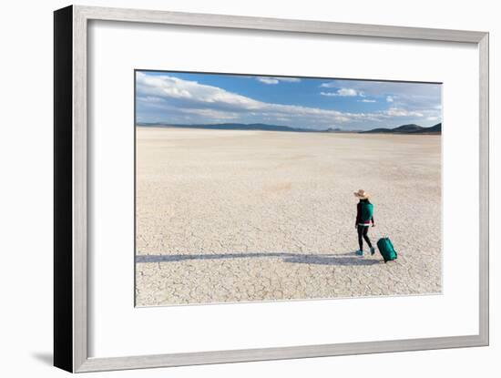 Traveler Rolls A Carry-On Suitcase, The Playa In The Alvord Desert Of SE Oregon-Ben Herndon-Framed Photographic Print