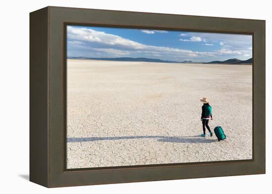 Traveler Rolls A Carry-On Suitcase, The Playa In The Alvord Desert Of SE Oregon-Ben Herndon-Framed Premier Image Canvas