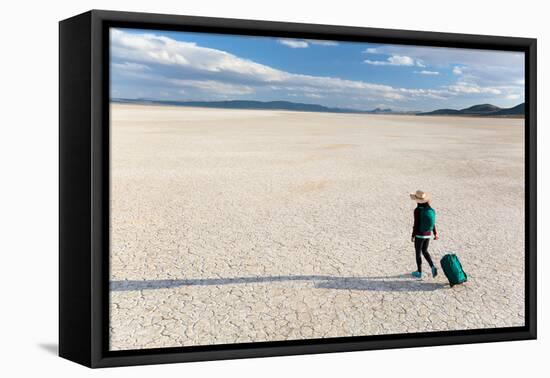 Traveler Rolls A Carry-On Suitcase, The Playa In The Alvord Desert Of SE Oregon-Ben Herndon-Framed Premier Image Canvas